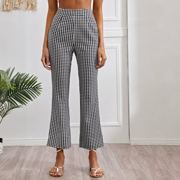 

Gingham Flare Leg Pants, Black and white