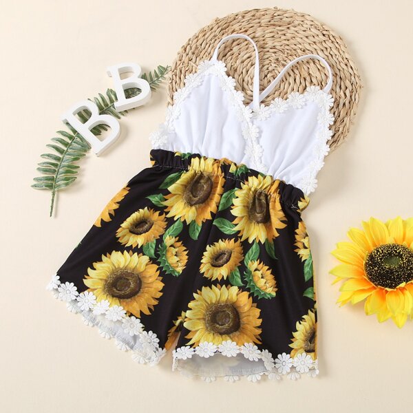 

Toddler Girls Sunflower Print Appliques Cami Romper, Multicolor