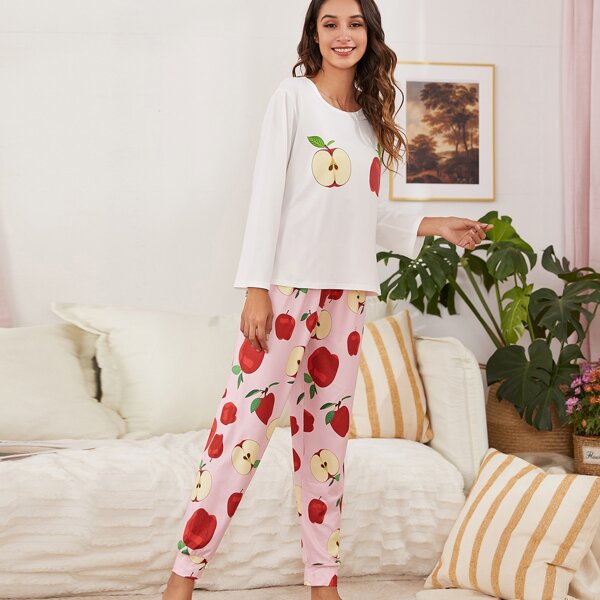 

Apple Print Pajama Set, Multicolor