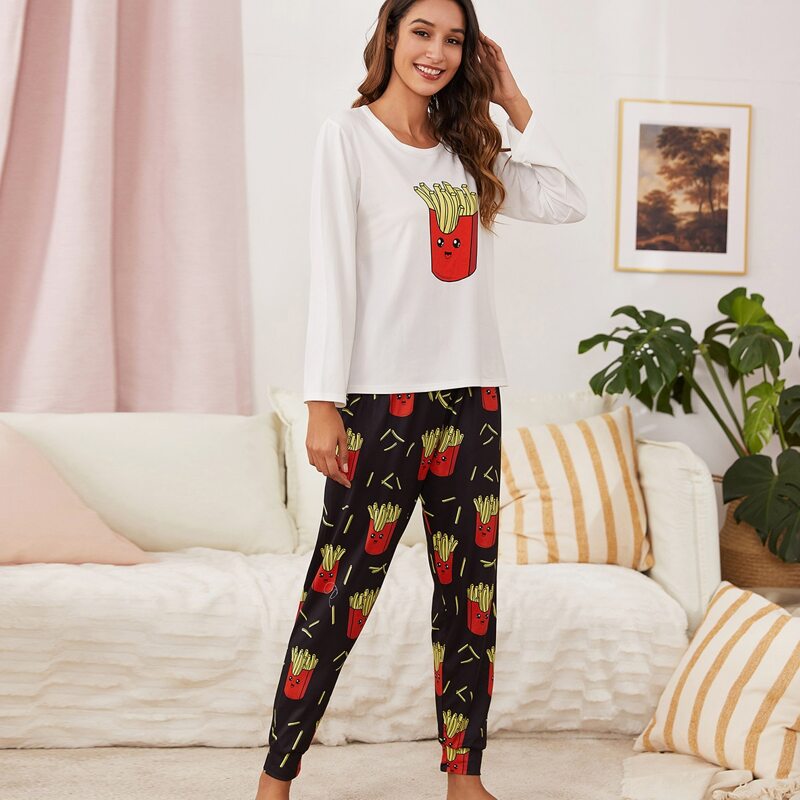 

Cartoon Graphic PJ Set, Black and white