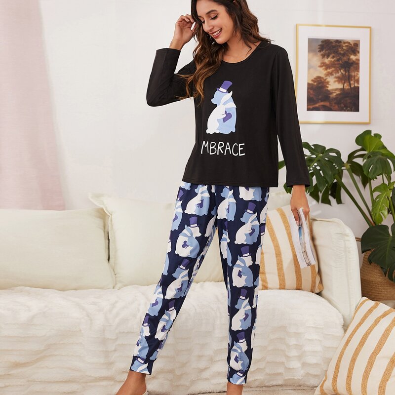 

Letter & Cartoon Graphic PJ Set, Multicolor