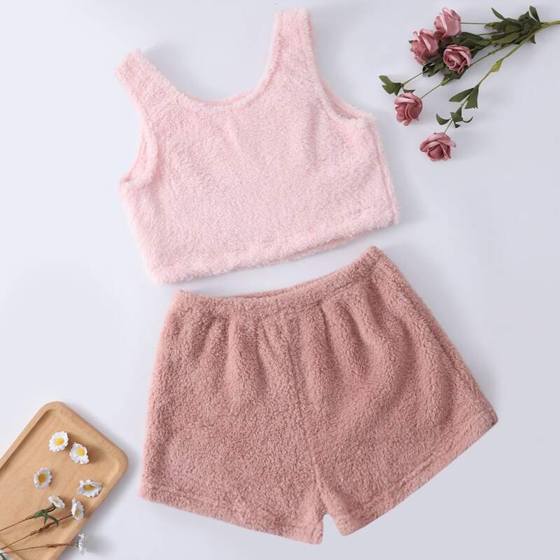 

Flannel Tank Top & Shorts PJ Set, Pink