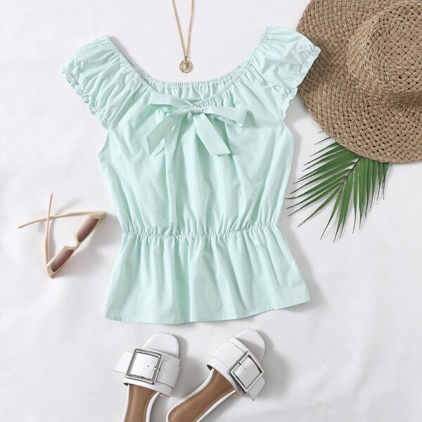 

Tie Front Peplum Blouse, Mint green