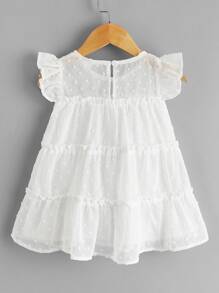 Baby Girl Swiss Dot Frill & Ruffle Trimed Smock Dress - White - View 2