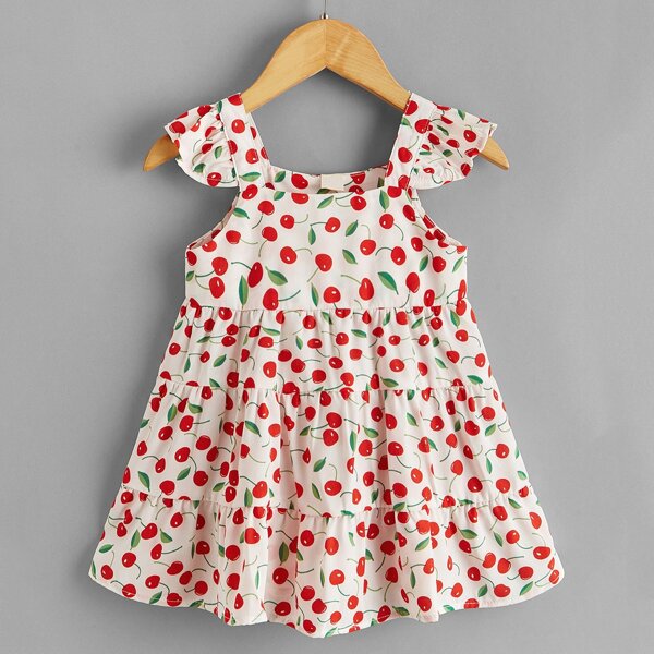 

Baby Girl Allover Cherry Print Smock Dress, Red and white