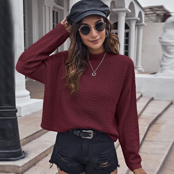 

Drop Shoulder Solid Sweater, Maroon