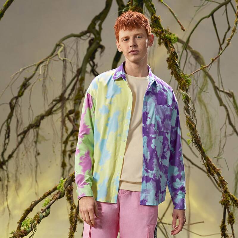 

Guys Tie Dye Drop Shoulder Patch Pocket Shirt, Multicolor