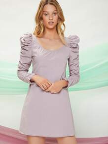 SHEIN Gigot Sleeve Zipper Back Dress - Dusty Purple - View 4