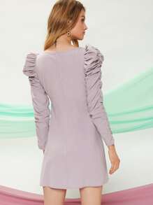SHEIN Gigot Sleeve Zipper Back Dress - Dusty Purple - View 2