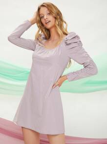 SHEIN Gigot Sleeve Zipper Back Dress - Dusty Purple - View 1