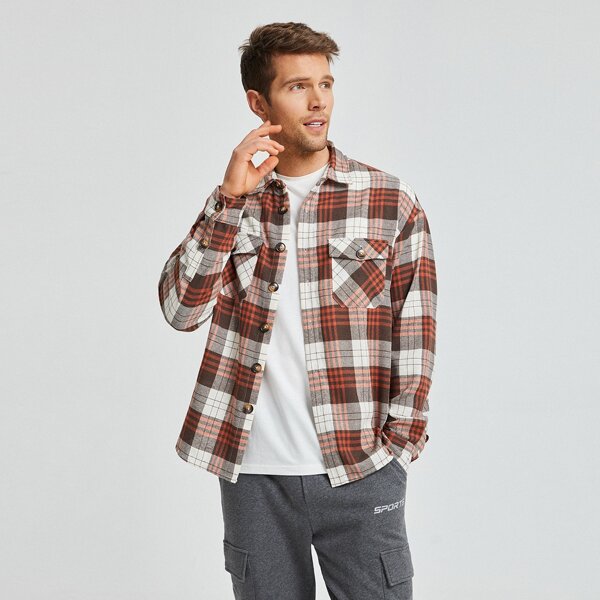 

Men Plaid Flap Pocket Single Breasted Jacket, Multicolor