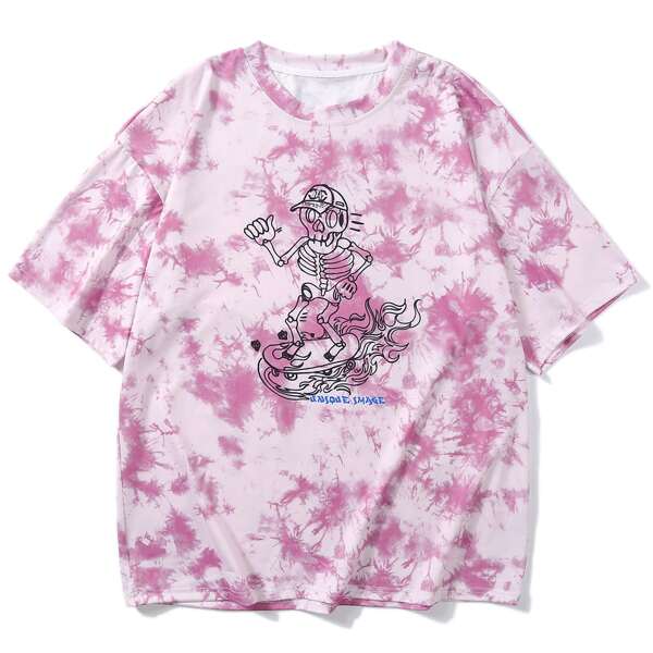 

Men Tie Dye And Graphic Print Tee, Multicolor