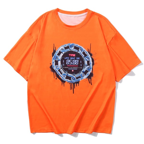 

Men Letter And Graphic Print Tee, Orange