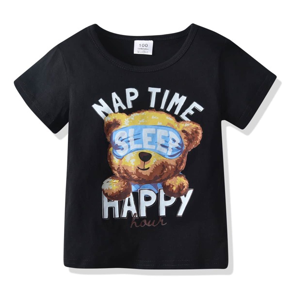 

Toddler Boys Letter & Cartoon Graphic Tee, Black