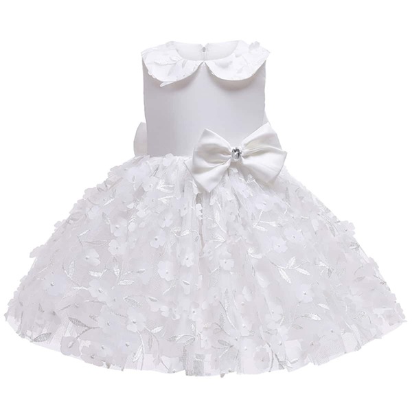 

Toddler Girls Peter Pan Collar Bow Front Gown Dress, White