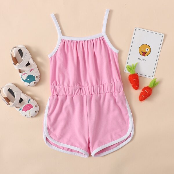 

Baby Girl Contrast Binding Cami Romper, Pink