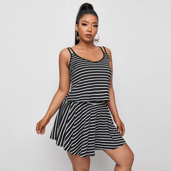 

Plus Striped Tank Top & Skirt, Black and white