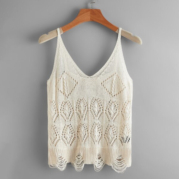 

Pointelle Knit Distressed Cover Up, Apricot