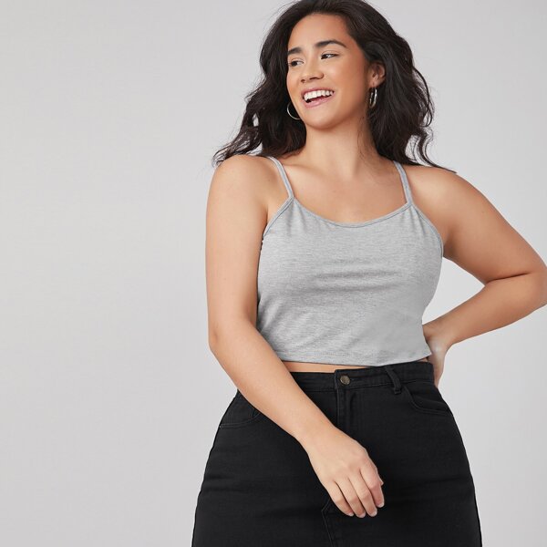 

Plus Crop Solid Cami Top, Light grey