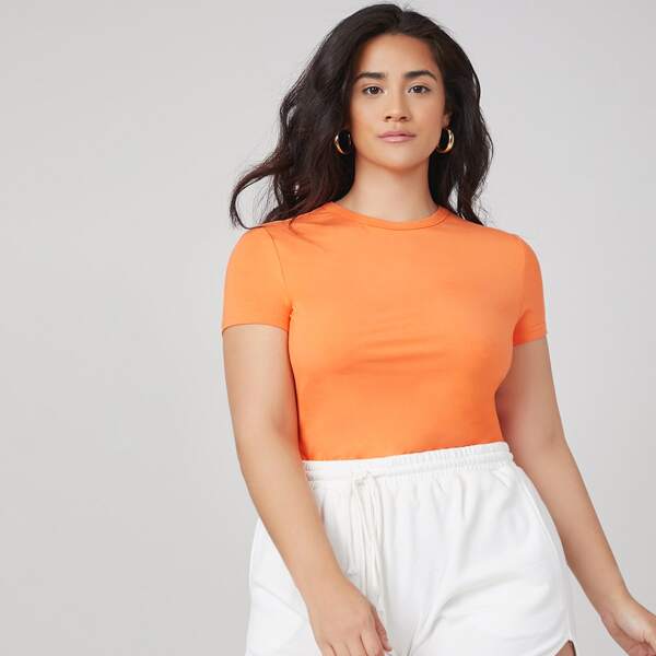 

Plus Round Neck Solid Slim Tee, Orange