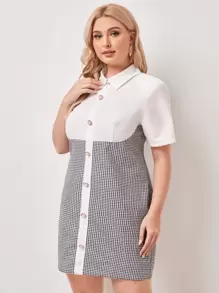 SHEIN 大碼紐扣格紋連衣裙 - 黑與白 - 查看 1