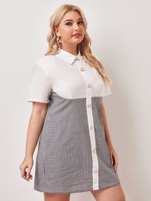 SHEIN 大碼紐扣格紋連衣裙 - 黑與白 - 查看 5