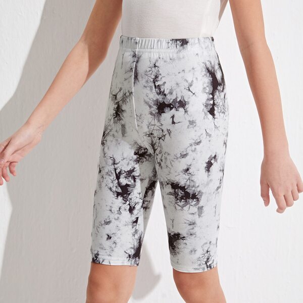 

Girls Tie Dye Bikers Shorts, Black and white