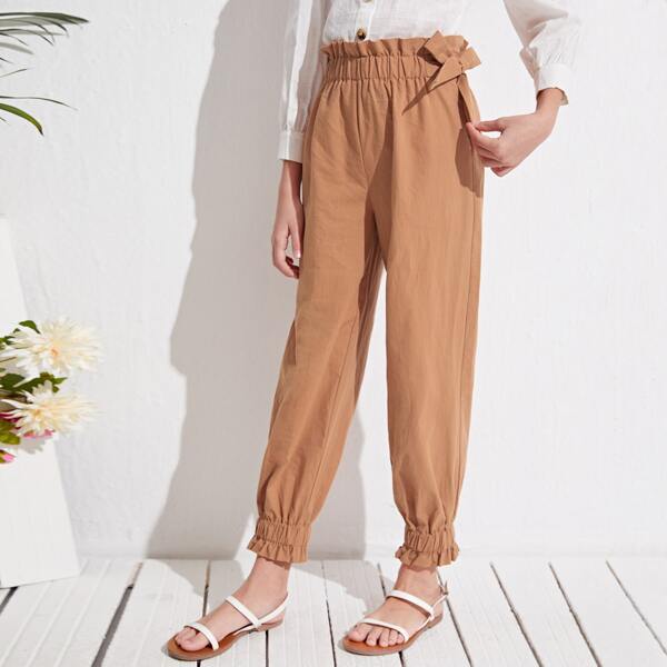 

Girls Paperbag Waist Knotted Pants, Burnt orange