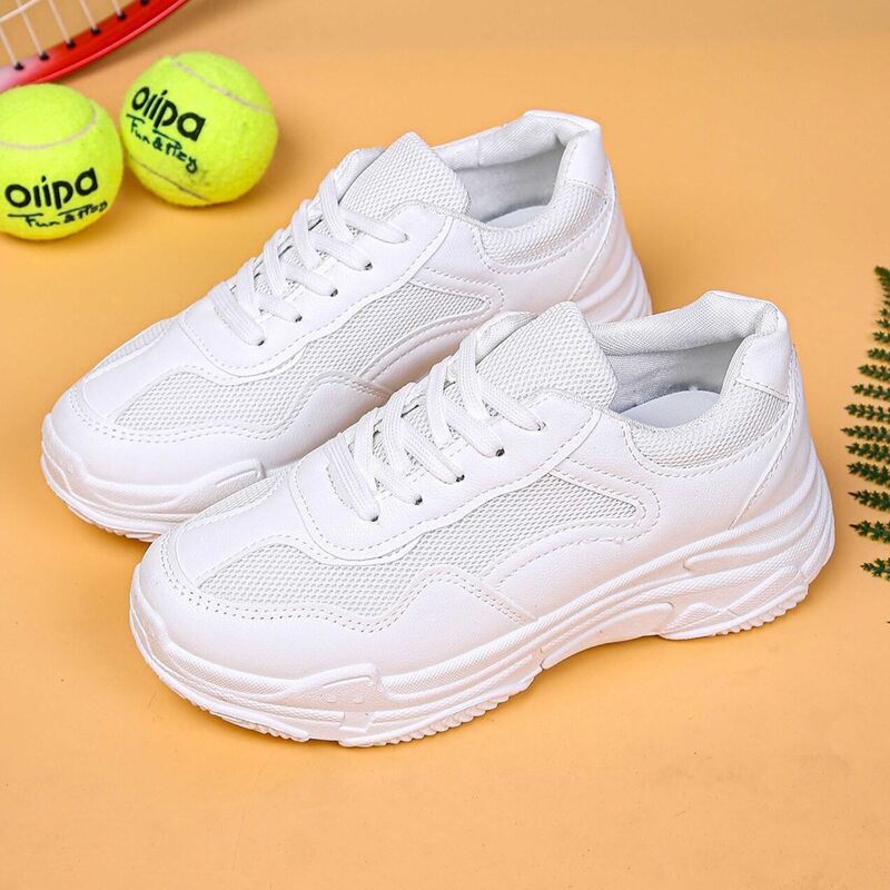

Solid Lace-up Mesh Chunky Sneakers, White