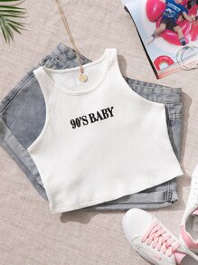 Top tank tejido de canalé con letra - Blanco - Ver 1