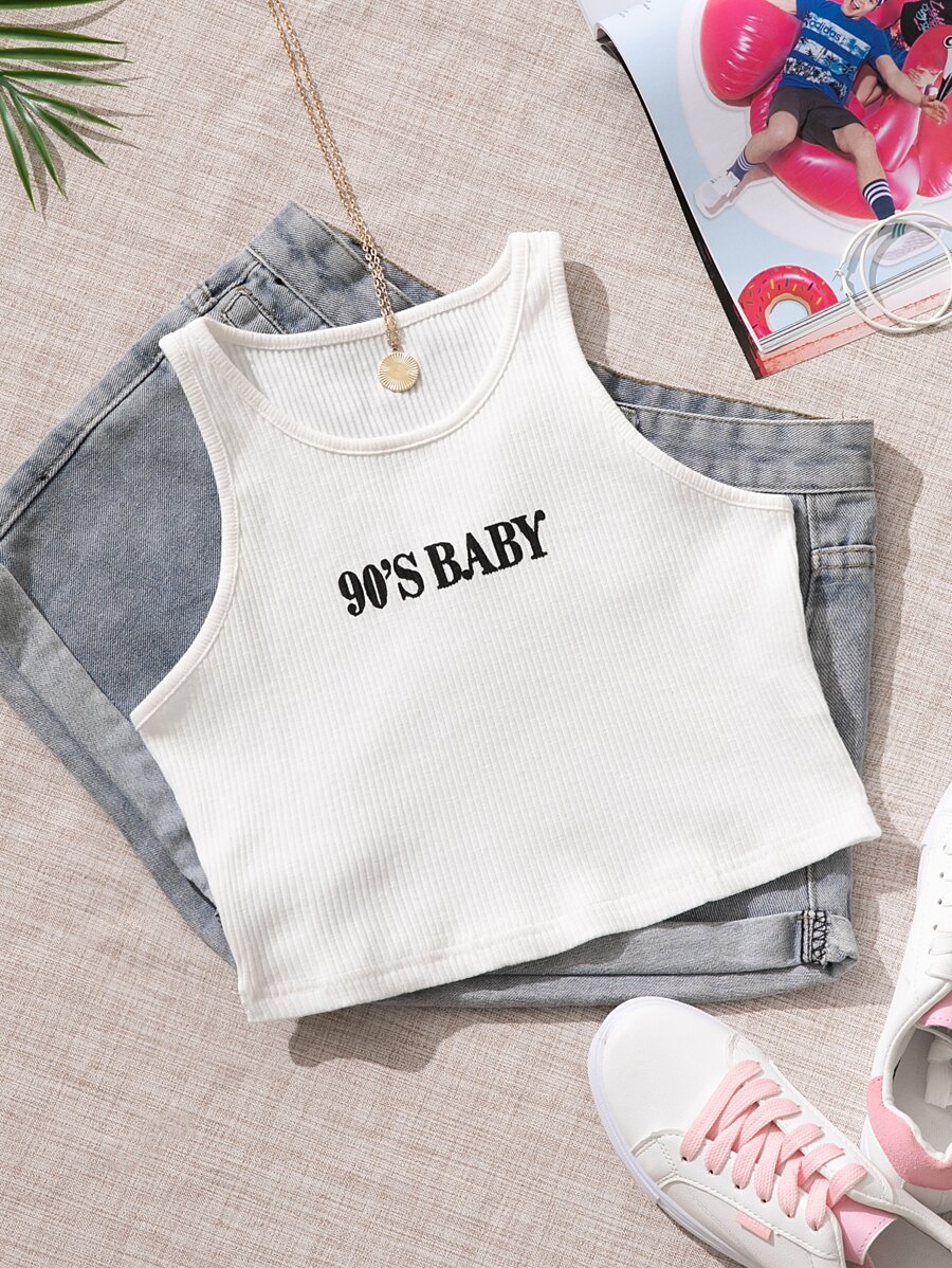 Top tank tejido de canalé con letra - Blanco - Ver 1