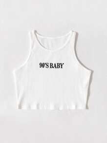 Top tank tejido de canalé con letra - Blanco - Ver 5