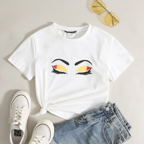 

Round Neck Eye Graphic Tee, White