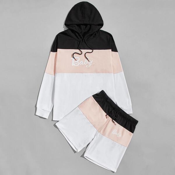 

Men Cut And Sew Letter Graphic Hoodie With Shorts, Multicolor