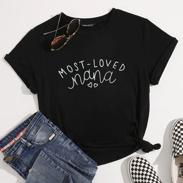 

Letter & Heart Graphic Tee, Black