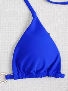 SHEIN Swim Bộ bikini dây tam giác siêu nhỏ đi biển mùa hè - Xanh đậm - Xem 3