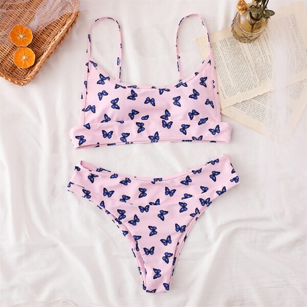 

Butterfly Print Bikini Swimsuit, Pink