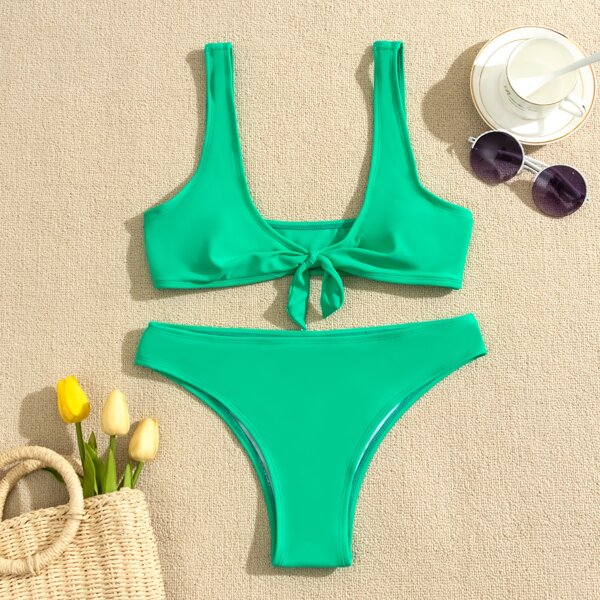 

Knot Front Bikini Swimsuit, Green