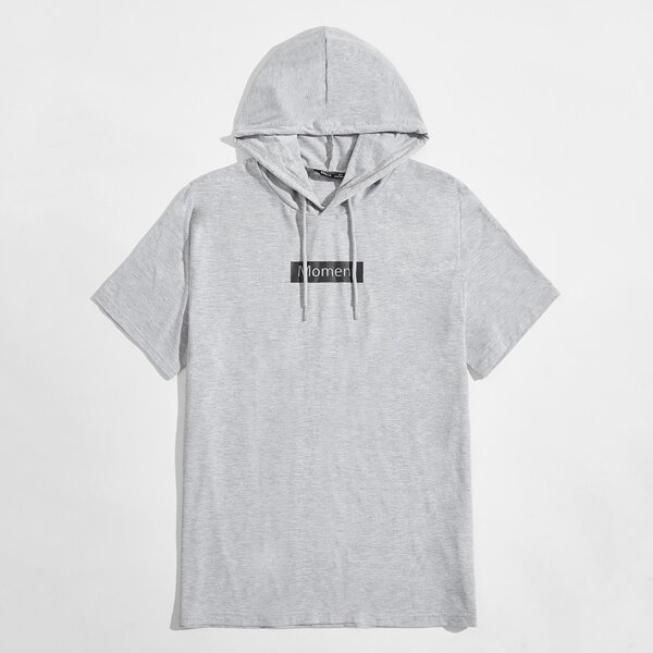 

Men Letter Graphic Hooded Tee, Light grey