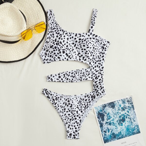 

Dalmatian Cut-out One Piece Swimsuit, Black and white