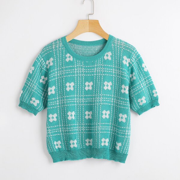 

Floral Print Knit Top, Green