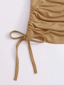 SHEIN EZwear Drawstring Side Solid Tee - Camel - View 4
