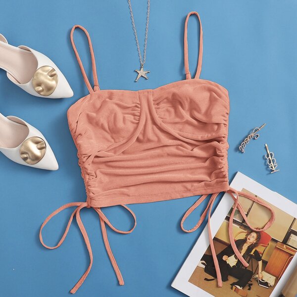 

Drawstring Side Cami Top, Coral orange