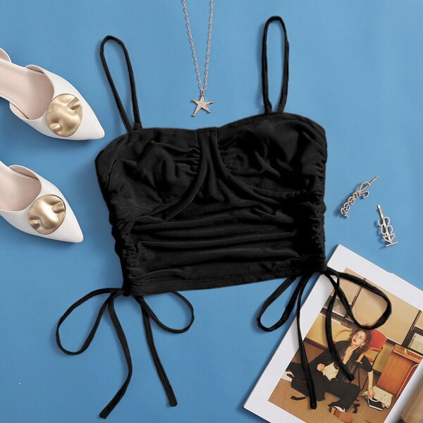 

Drawstring Side Cami Top, Black