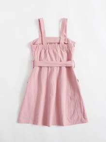 SHEIN Girls Button Front Self Belted Cami Dress - Dusty Pink - View 2