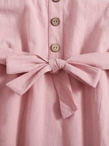 SHEIN Girls Button Front Self Belted Cami Dress - Dusty Pink - View 3