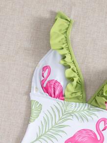 Bañador una pieza ribete fruncido con estampado de flamenco - Multicolor - Ver 4