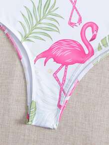 Bañador una pieza ribete fruncido con estampado de flamenco - Multicolor - Ver 5