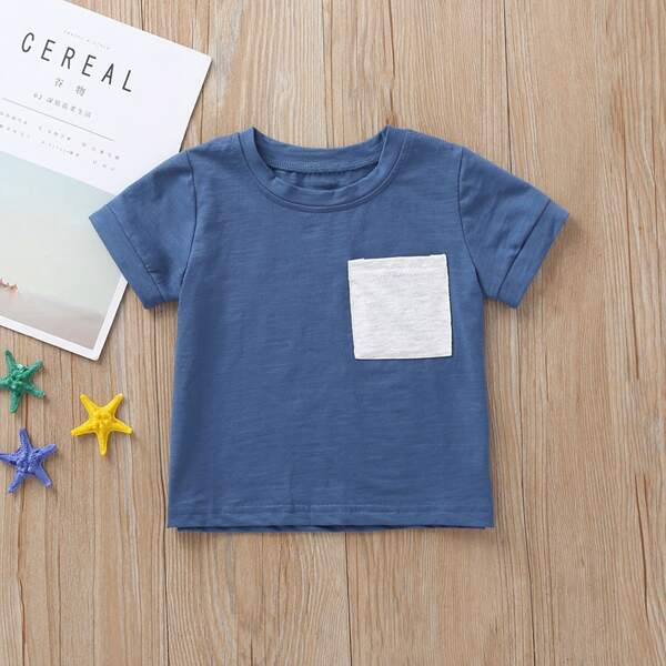 

Toddler Boys Pocket Patched Tee, Dusty blue