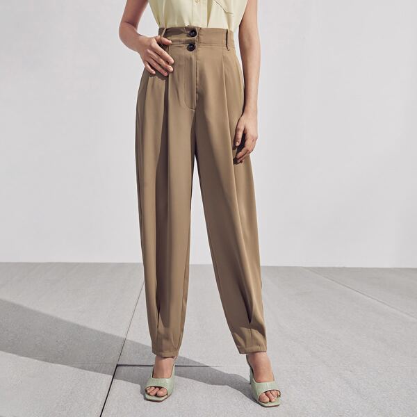 

Button Fly Fold Pleated Pants, Khaki